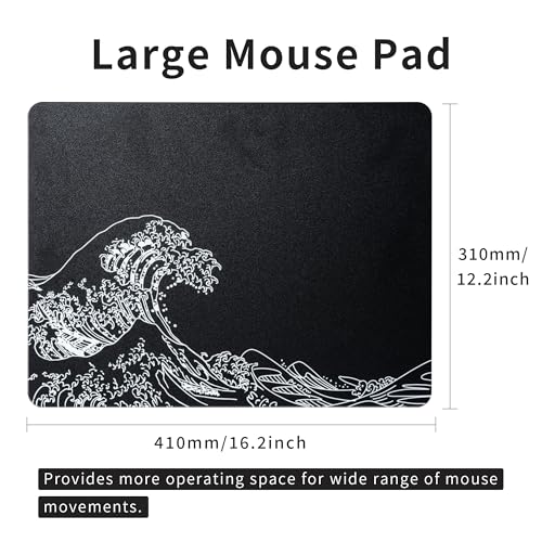 Image of XVX Glass Gaming Mouse Pad, Black Kanagawa Hard Mousepads for Gaming,Professional Large Mouse Mat 16.2 inch x 12.2 inch, Special Glass Surface with Improved Precision and Speed