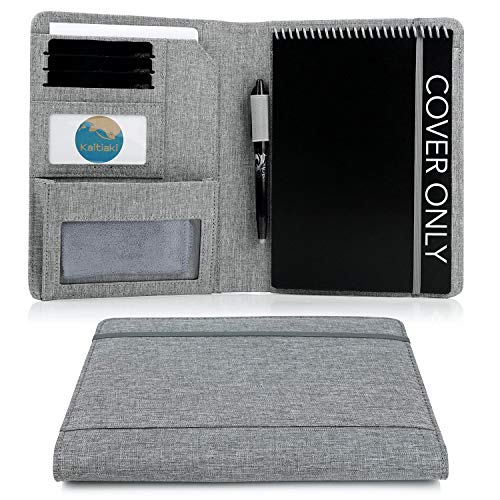 Funda tipo libro para Rocketbook Flip – Tamaño ejecutivo, organizador de cuadernos con lazo para bolígrafo, soporte para tarjetas de visita, 9x7 pulgadas, gris