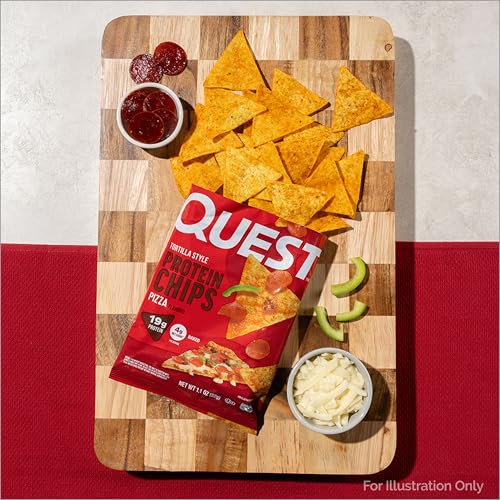 Image of Quest Nutrition Pizza Tortilla Style Protein Chips, 19g Protein, 4g Net Carbs, High Protein Snack, Low Carb, Gluten Free, 1.01 oz bags, 12 Count