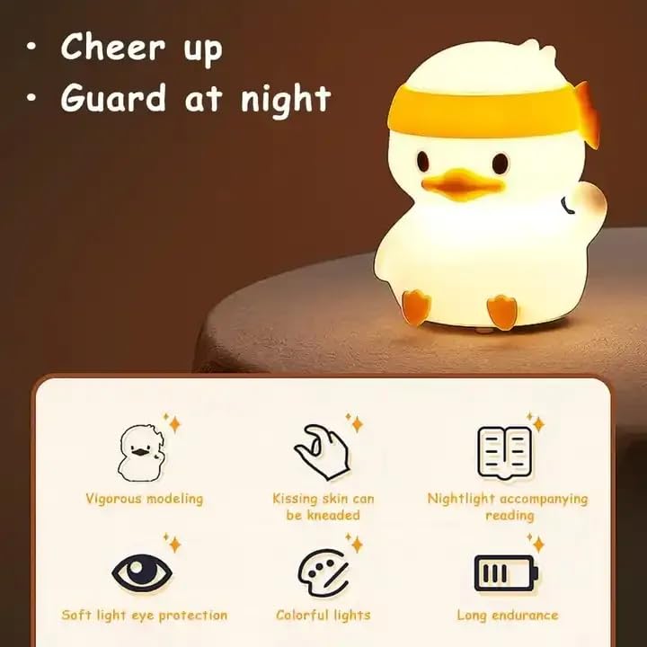 Image of Heavy Quality Soft Silicone Kids Night Lights Lamps for Decoration Warm Dimmable USB Rechargeable Lamps Touch Control Sensor Duck Lamp for Baby Room /Bedroom /Living Room /Home