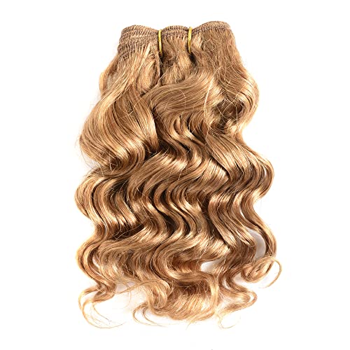 Brazilian Human Hair Short Curly Weave Hair Bundles with Closure 10A 100% Unprocessed Brazilian Virgin Hair Deep Curly Weave Hair Bundles Chocolate (Blonde Color 8 Inch)