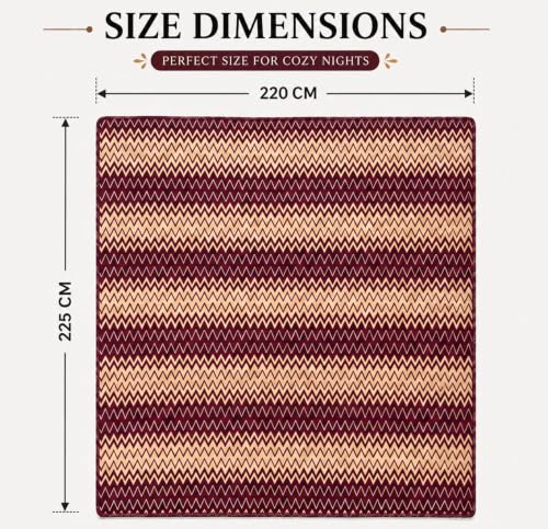 Image of SANMARINO Premium 300 GSM Double Bed Flannel Blanket | Ultra Soft Zig Zag Plush Blanket | All Season Lightweight & Cozy | AC Blanket for Bed, Sofa, Couch, Travel & Camping | 220x230 cm,Burgundy