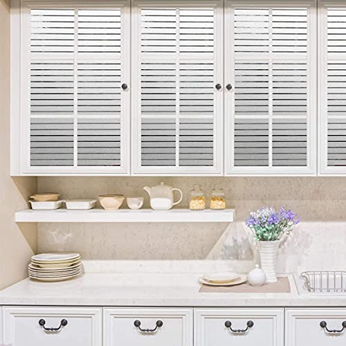 Viseeko Privacy Window Film Static Cling Non-Adhesive Glass Film Decorative Frosted Window Film Stripe Patterns for Home Office Kids Study Meeting Room (17.5 x 78.7Inches)