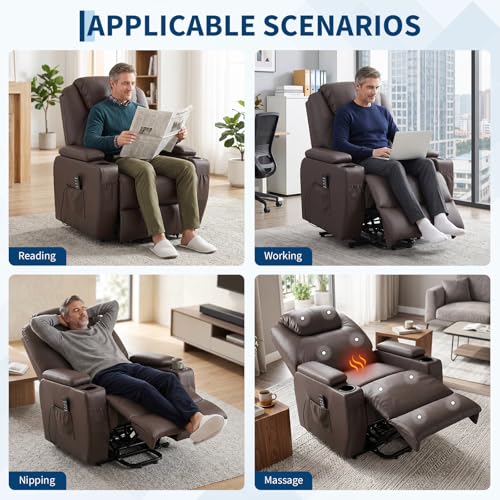 Image of Garvee Power Recliner Chair, Lift Chair with 8-Point Vibration and Heat, Full Body Massage, Armrest Storage, Dual Cup Holders, Silent PU Leather, FSC TUV Certifie, Power Lift Recliner for Bedroom