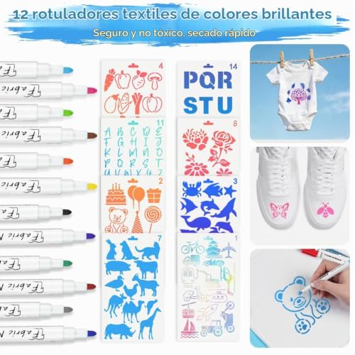 Miniatura 5 de Vicloon Bodies De Manga Corta Para Pintar, 3 Monos Algodón De Manga Corta Con 12 Bolígrafos Textiles Y 14 Plantilla De Pintura, Bodys Para Pintar Para Juegos De Babyshower