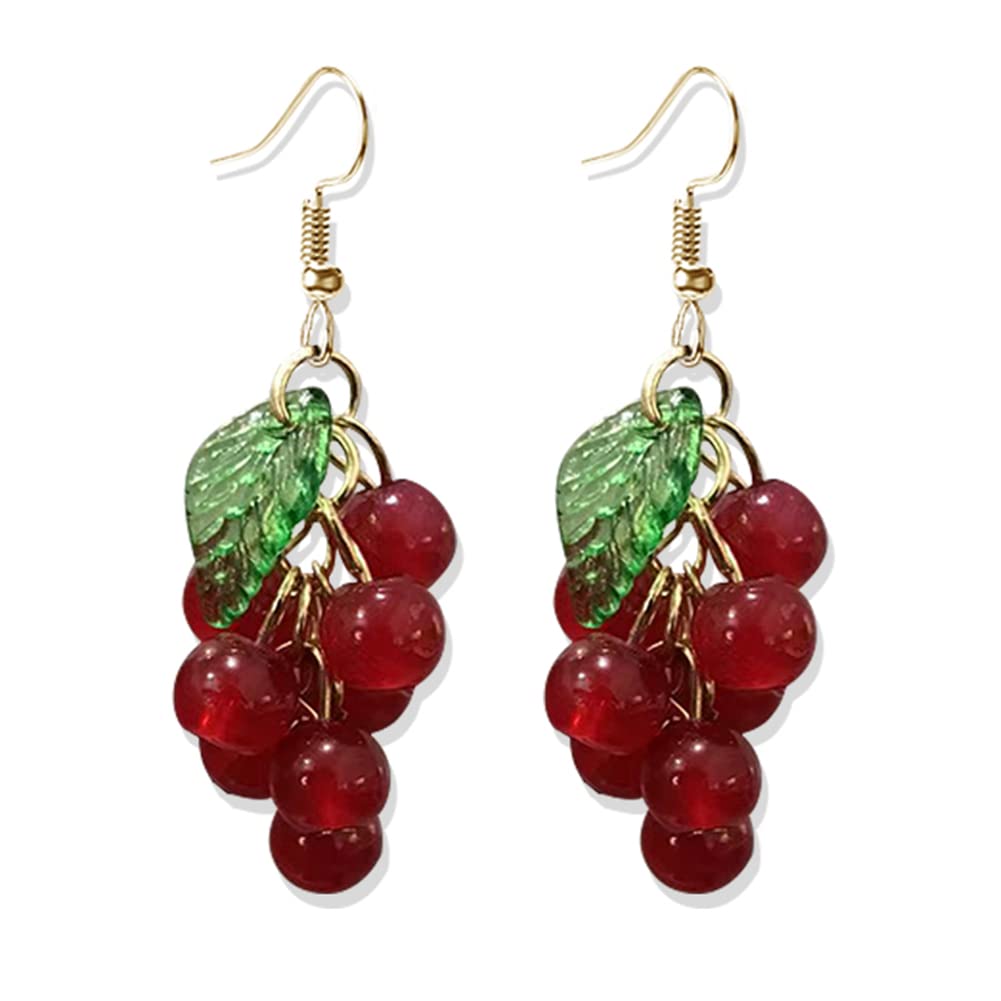 DIYANMMY 3D Green Grapes Drop Earrings Cute Fruit Pink Peach Acrylic Gold Dangle Earrings for Women Charm Jewelry Gift