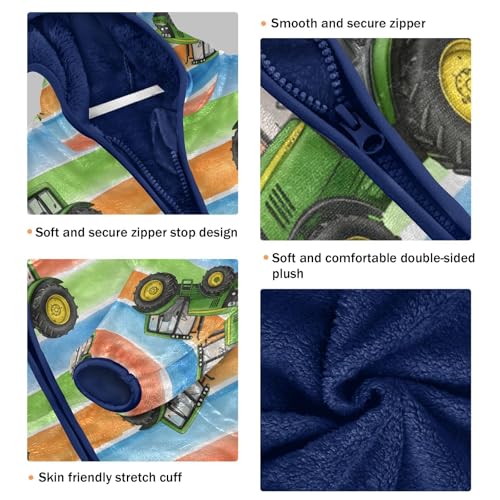 Truck Pattern on Colorful Stripes Toddler Fleece Jacket Girl Boys Hooded Fleece Jacket Coat Warm Outwear Zip-up 3-10T3