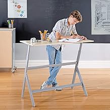 Guidecraft Standing Collaboration Desk for Kids and Adults Adjustable Height Birch Plywood Table with Metal Legs for Home, Office, Classrooms and More