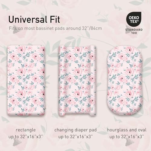 Image of Gllquen Baby Bassinet Sheets 2-Pack for Baby Girl Boy Pink Floral