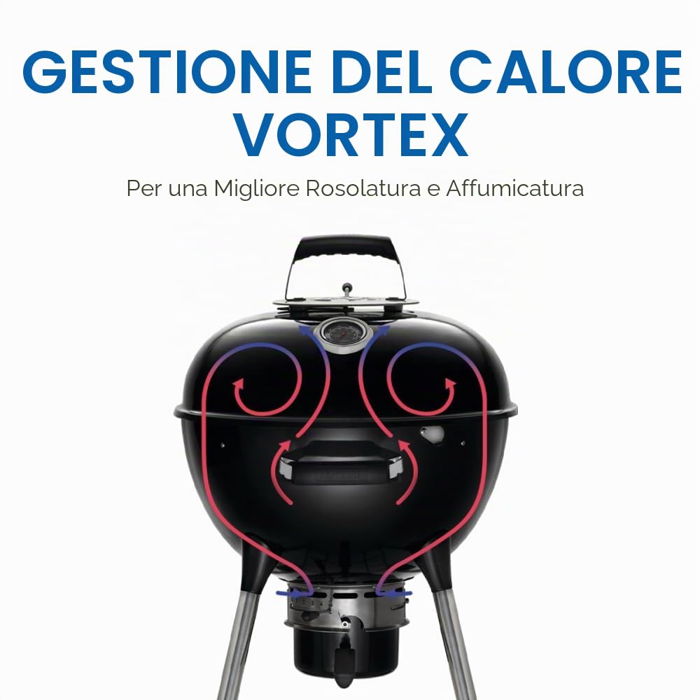 Napoleon - Barbecue a carbone NK22, nero, coperchio e ciotola smaltati in porcellana, griglia di cottura cromata