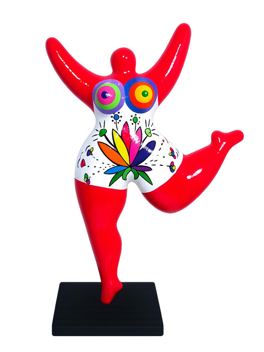 rote Nana-Figur mit bunten Blüten! Handarbeit aus Keramik Höhe 32cm der Künstlerin Nana-Skulptur angefertigt in Deutschland