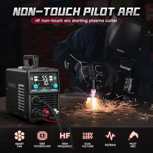 Image of Bestarc Plasma Cutter, [Pilot Arc][Large LED Display] 55A bestarc Plasma Cutter Machine 110 /220V Dual Voltage, 5 /8 Inch Clean Cut 3 /4 Inch Max Cut, Post Flow Mesh Cut, 2T /4T for Beginners DIY, Black
