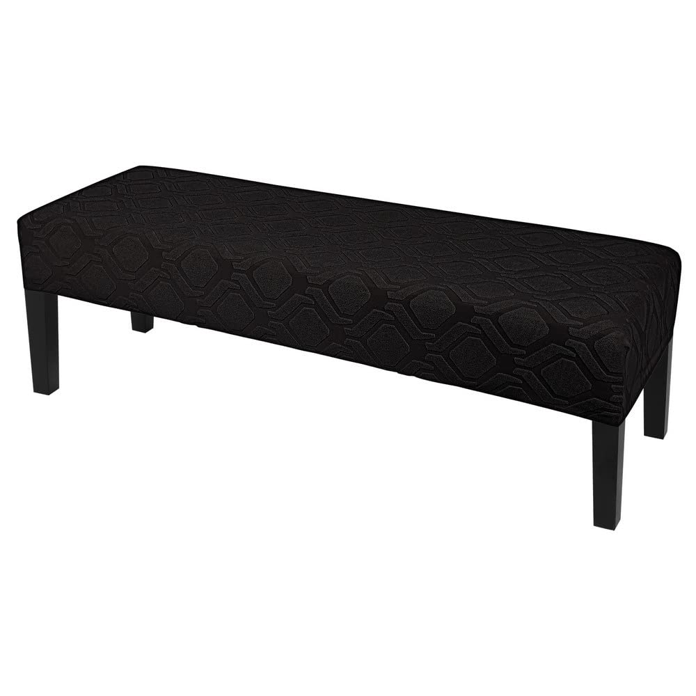 SearchI Dining Bench Cover, Stretch Washable Long Bench Seat Covers, Rectangle Dining Table Bench Slipover for Dining Room, Living Room, Kitchen(Hexagon Jacquard Black)