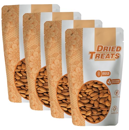 Image of Dried Treats Almonds 1000 Grams (250 Grams X 4) - Raw, Whole And Delicious |Crunchy Texture without Sugar and Salt | Ideal for Snacking, Baking, Smoothies & Meal also for Healthy Lifestyle
