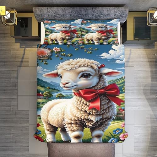 Housse de couette 200x200cm mouton mignon en coton microfibre doux