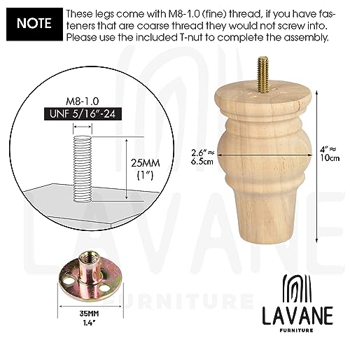 La Vane 4 Inch Unfinished Solid Wood Furniture Legs (10cm) - Image 4
