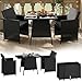 STEELSØN Xenara Essgruppe 3-teilig Schwarz/Anthrazit – Balkonmöbel Set platzsparend – Outdoor Rattan Sitzgruppe – klappbare Stühle mit Sitzkissen – Tisch mit Glasplatte – Gartengarnitur für 2 Personen