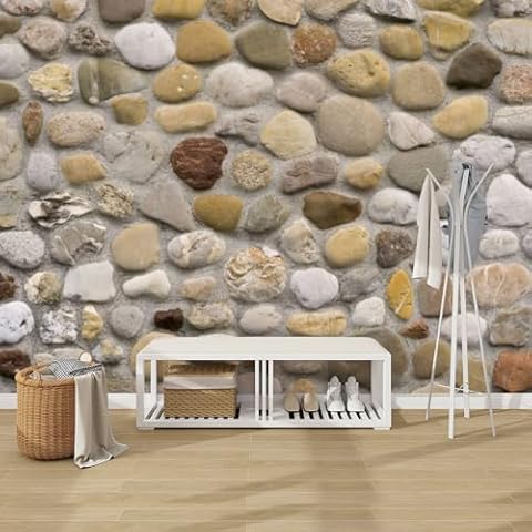 NIVFOEASC Peel and Stick Wallpaper Rock Wall Natural an Rounded River Stones Wall Mural Modern Contact Paper Removable Self Adhesive Wallpaper for Living Room Bedroom Furniture Cover