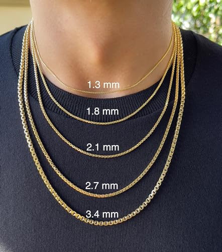 JEWELHEART 14K Real Gold Round Box Chain 1.3mm 1.8mm 2.1mm 2.7mm 3.4mm Yellow and White Real Gold Chains For Men Diamond Cut Link Chain Necklace For Women with Lobster Clasp 16" 18" 20" 22" 24"3