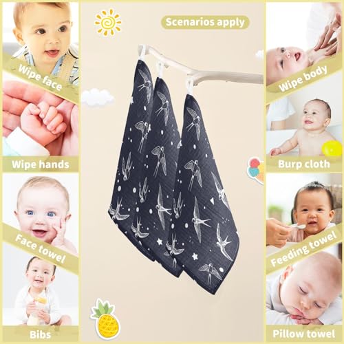 Image of vvfelixl Swallow Bird Baby Burp Cloths Baby Muslin Washcloths for Boys Girls Cotton Baby Face Towel for Newborn Infants Soft and Absorbent 11.8 X 11.8 in, 5 Pack
