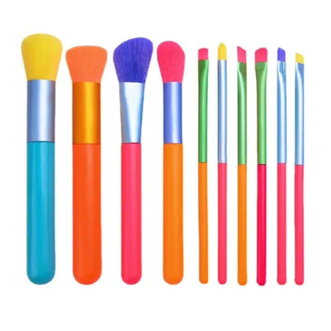FIRSTZONRainbow color 10 pc make up brush set + face foundation brush+setting brush + eyeshadow brush+ eyeliner brush+ bleanding brush