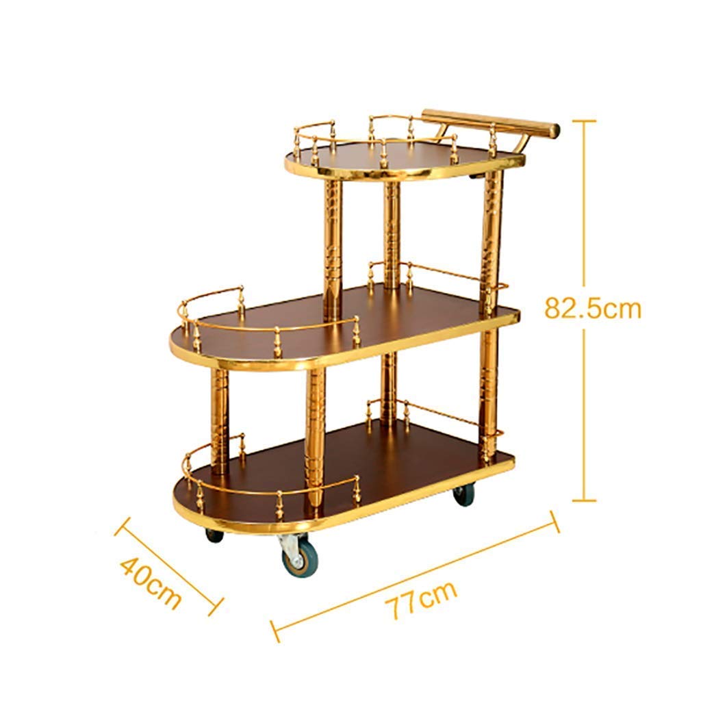 Carrello portaoggetti a 3 ripiani in acciaio inox, carrello di servizio con vassoio in legno per hotel e ristoranti, carrello da tè mobile per sala da pranzo, carrello portautensili mobile,