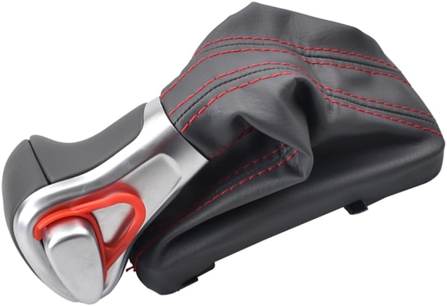 Malcayang Automatic Shift Lever Gear Shift Knob Gaiter Boot Leather Cover Gear Shift Knob Shifter with Dark Grey Leather Gaiter Accessories Replacement Set for A3 8P A4 B8 A5 A6 Q5 Q7 (red Stitching)