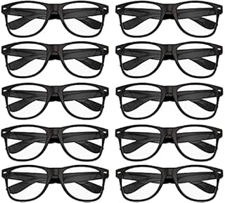 Black Nerd Glasses w/Clear Lenses - 10 Pack -Ages 12+, Non-Prescription, Unisex - Halloween, Cosplay, Fancy Dress, Graduation or Everyday