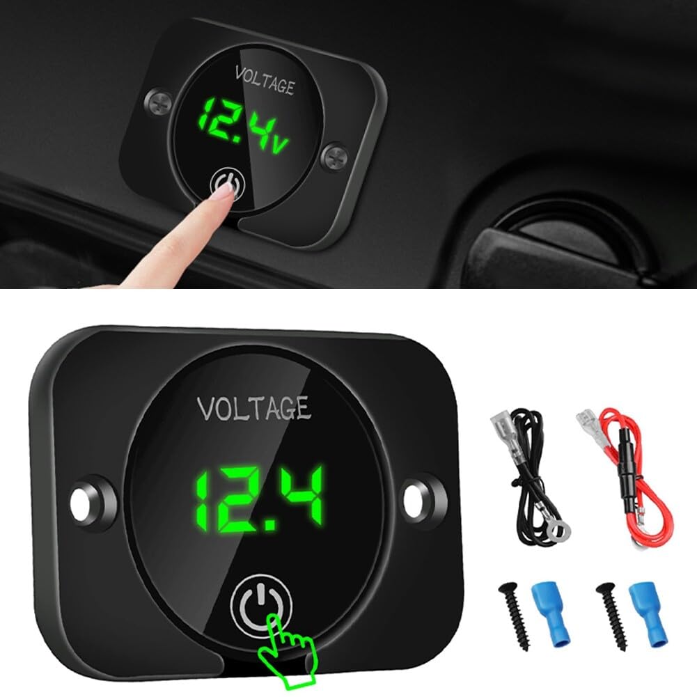 Riloer Voltmetro Digitale LED Verde, 12V-24V, Impermeabile, Per Auto, Moto, Camper, Barca, Con Protezione Inversione Poli, Garanzia 24 Mesi