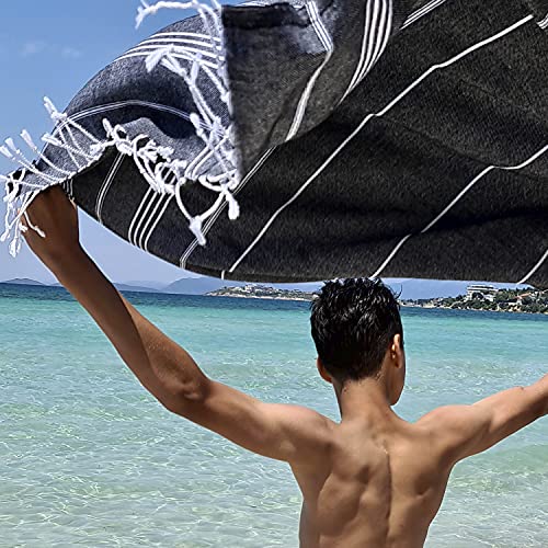 Cacala 1011101079851010 100% Cotton Pestemal Turkish Bath Towel, 37 X 70, Black #TOP3