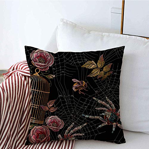 Starodet Throw Pillow Covers Goth Spider Phobia Catch Clothes Cage Tapestry Wild Hunt Flowers Darkness Web Roses Beauty Fashion Decorative Lined Linen Square Pillow Covers for Couch Sofa 16x16 Inch