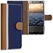 Produktbild kwmobile Hülle kompatibel mit BlackBerry KEYone (Key1) - Kunstleder Wallet Case mit Kartenfächern Stand in Dunkelblau Braun Weiß