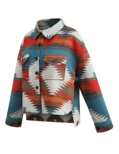 VIEWON Womens Aztec Print Shacket Jacket Western Long Sleeve Button Down Lightweight Casual Lapel Shirt Blouses Tops2