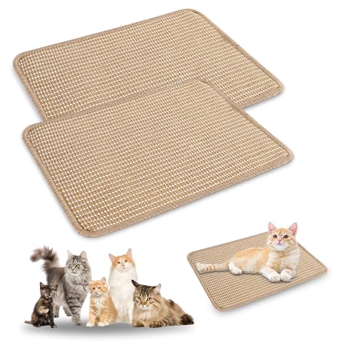 XHNKEG 2 Stück Kratzmatte Katze, 30×40cm Kratzteppich Hanfmatten für Kaninchen Kratzwand Katze Selbstklebend Kratzbretter Wand Sisal Teppich Katzen...