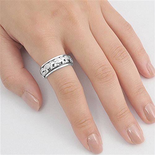 Elephant Spinner Eternity Wedding Ring New .925 Sterling Silver Band Sizes 4-142