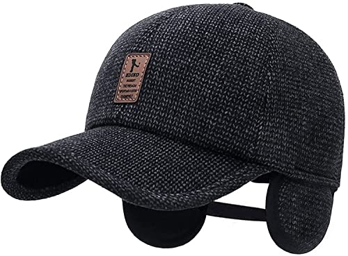 Wanhuhou Winter For Men Outdoor Hat Warm Sport Golf Baseball Cap Hats Dad Caps Earflaps Thicken (Black, One Size) #TOP1