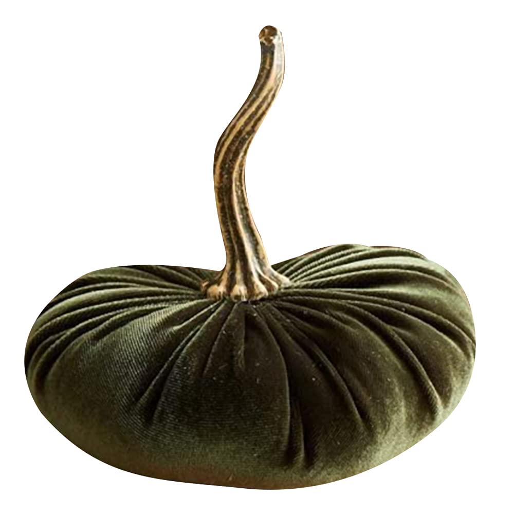Wresetly Green Large Velvet Pumpkins For Decorating, Handmade Artificial Harvest Pumpkins, Thanksgiving House Decor (Green)