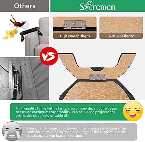SITREMEN Bamboo Sofa Arm Tray Table with Rotating Mobile Holder, Stable Couch Armrest Tray, Clip-On Sofa Tray Table for Wide Couches, Foldable Couch Arm Clip Table for Eating and Drinking(Black30)