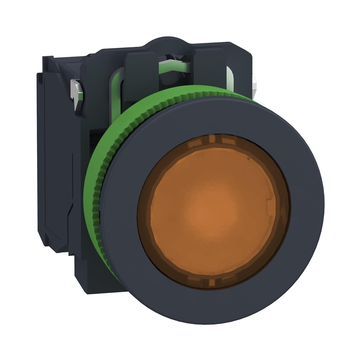 Pulsador luminoso naranja LED para cuadros de control en talleres