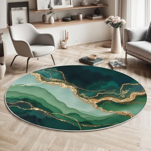 Tapis rond marbre vert émeraude antidérapant et lavable