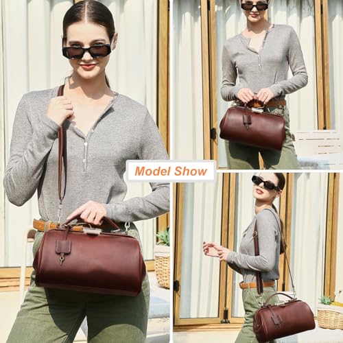 Image of CONTACTS Doctor Bag Purse for Women Luxury Leather Handbag with Lock Shoulder Bag Vintage Top Handle Bag