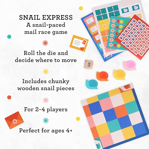 Petit Collage: Snail Express – Juego educativo ecológico para niños de 4 años en adelante – Incluye caracolas de madera FSC, pegatinas, paquetes y buzón – Favorito para las noches de juegos familiares – Juego de carreras de correo miniatura 2
