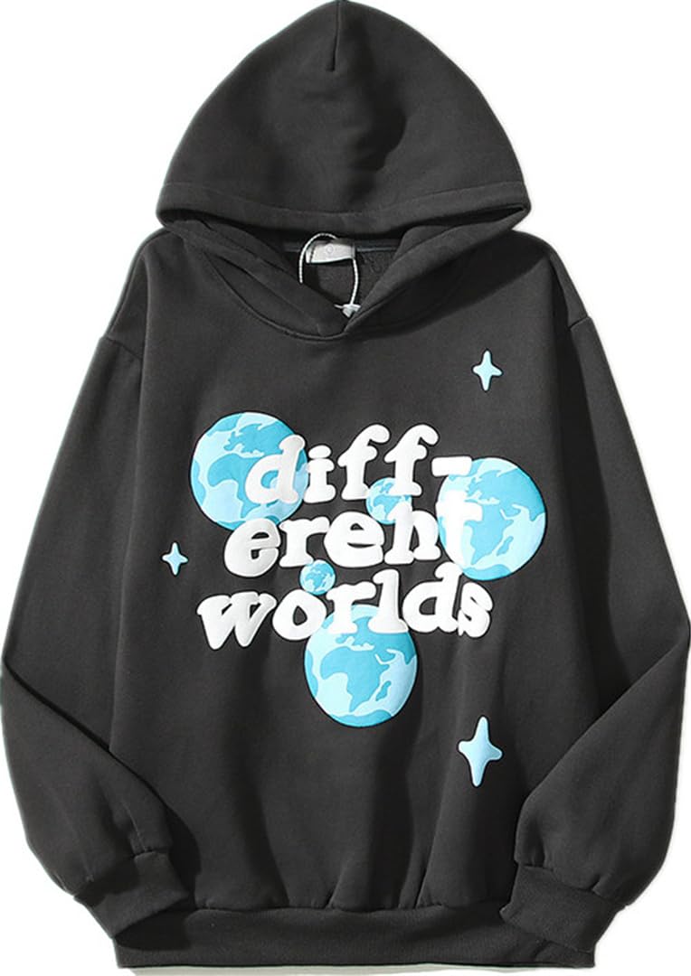 Silver BasicMen's Hip Hop Hoodie Lost In Space Hoodie Skull Pattern Graffiti Letter Prints Sweatshirt