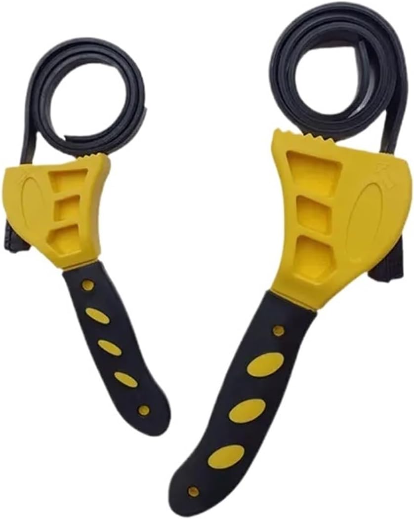 2Pcs 6inch 8inch Belt Wrench Oil Filter Puller Strap Spanner Chain Opener, Adjustable Disassembly Tool(Yellow-MIX-2PCS)