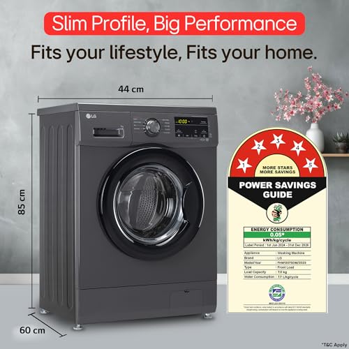 Image of LG 7 Kg, 5 Star, Direct Drive Technology, Steam Wash, 6 Motion DD, Smart Diagnosis, Fully-Automatic Front Load Washing Machine (FHM1207SDM, Allergy Care, In-Built Heater, Touch Panel, Middle Black)