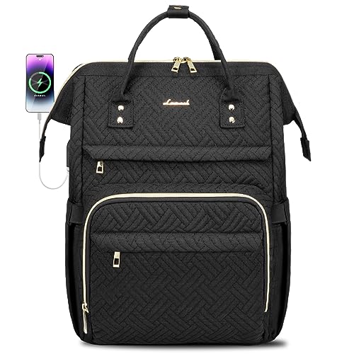 Image of LOVEVOOK Laptop Backpack for Women,17 Inch Professional Womens Travel Backpack Purse Computer Laptop Bag Nurse Teacher Backpack,Waterproof College Work Bag Carry on Back Pack with USB Port,Black Plait