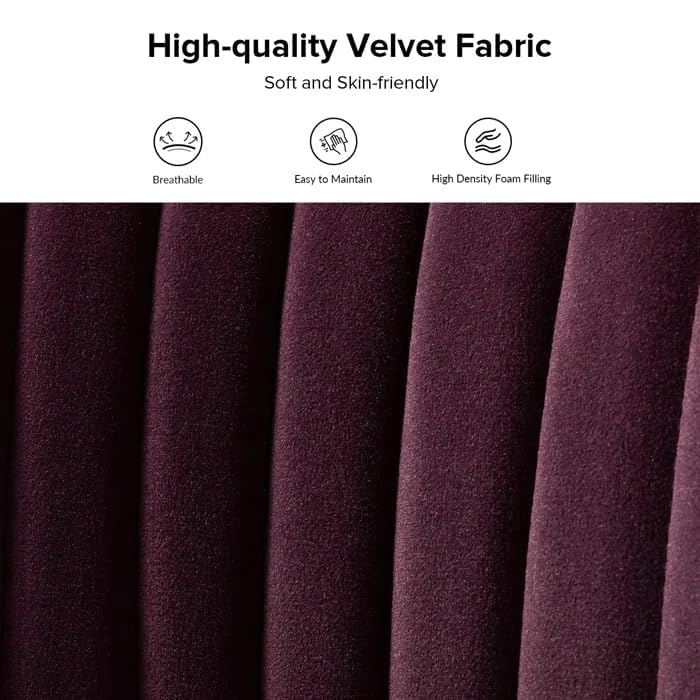 Image of Modern Upholstered Accent Velvet Chair Single Seater Channel Tufted Wing Back Chair with Golden Matel Legs for Living Room, Bedroom, Dining Room, Purple