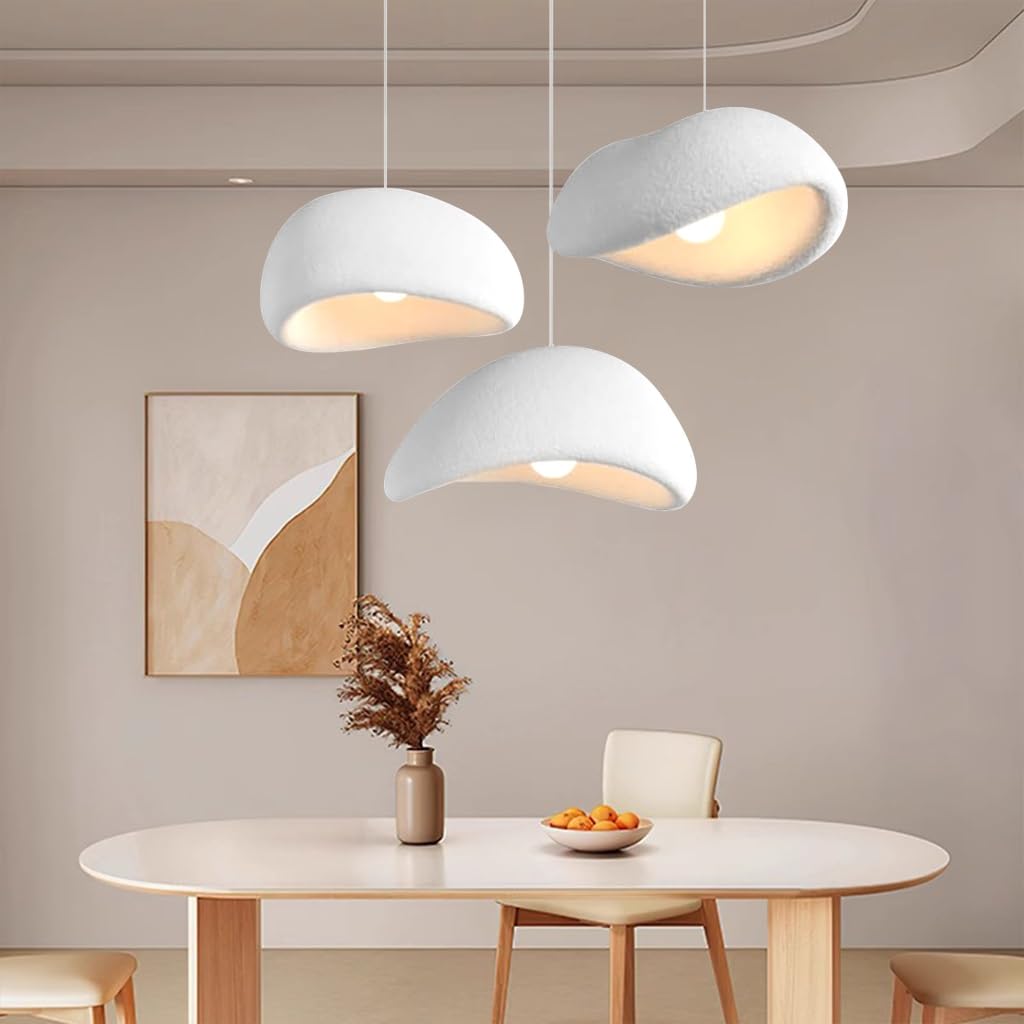Lustre Suspendu Wabi Sabi E27 Moderne Lampe 3 Ampoules Blanc Design Irrégulier Hauteur Réglable pour Salle À Manger Salon Chambre Cuisine Café Éclairage Îlot Plafonnier(A)