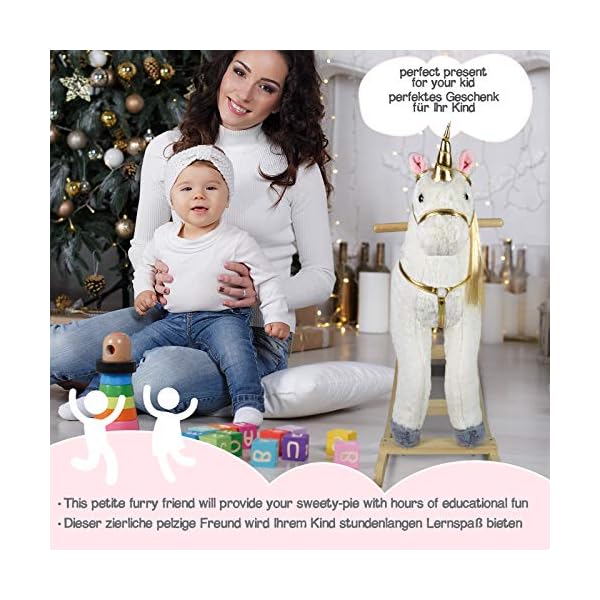 Infantastic® Schaukelpferd - ab 1 Jahr, mit Soundeffekten, Kuschelweich, Holz, Plüsch, für Kinder, Designwahl - Schaukeltier, Schaukelspielzeug (Goldenes Einhorn) – Bild 6