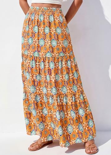 Image of KIRUNDO Maxi Skirts for Women Summer Boho Floral Long Skirt
